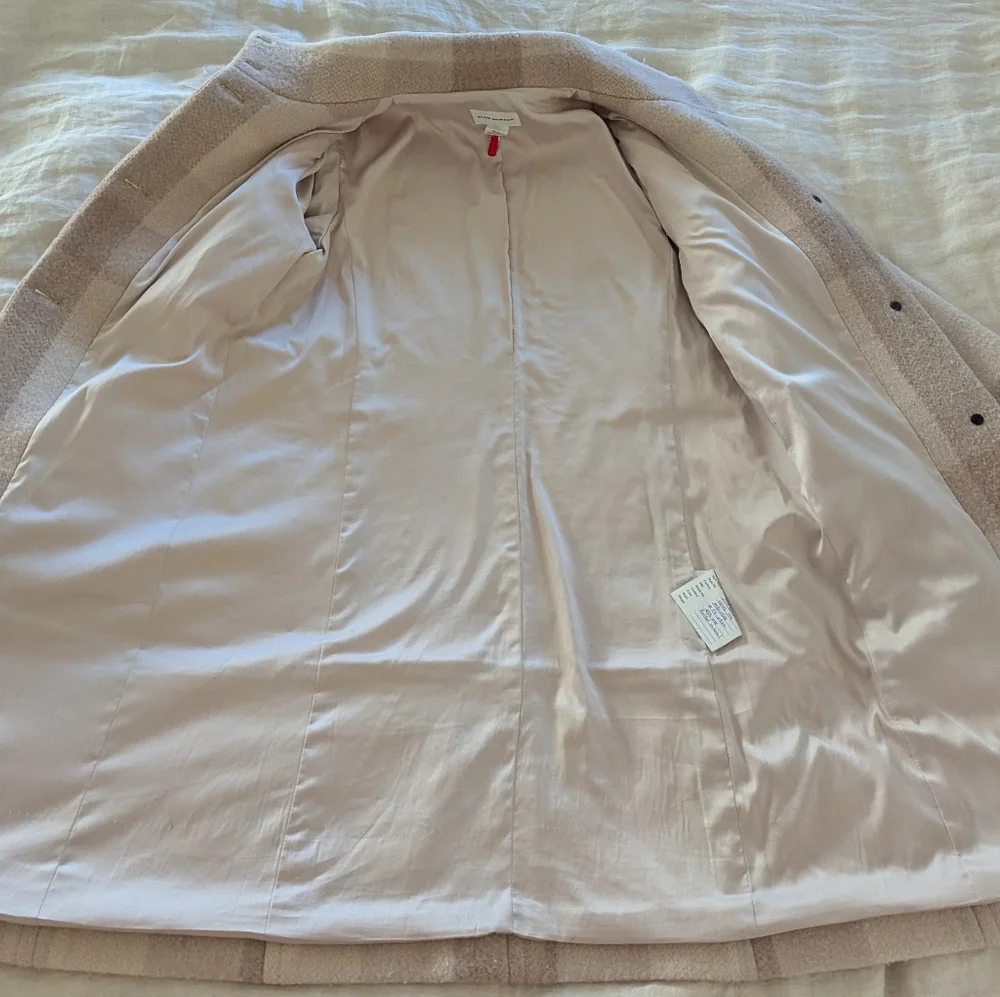 Club Monaco Shades of Beige Wool Checkered Long Coat Sz medium Neutral Pastels - Picture 15 of 16